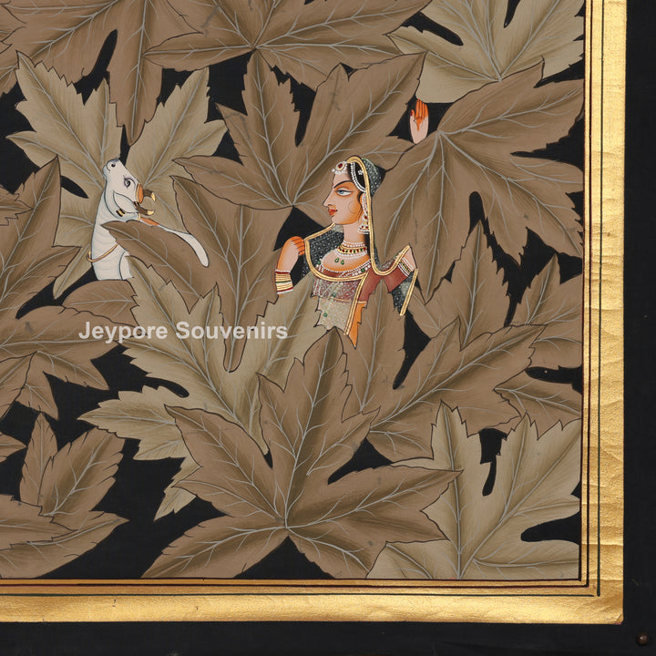 Krishna in Leaf Design – Hand-Painted Pichwai