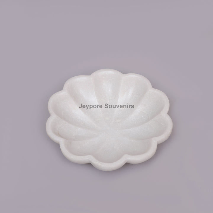 White Marble Flower-Shaped Decorative Bowl With Petal Design