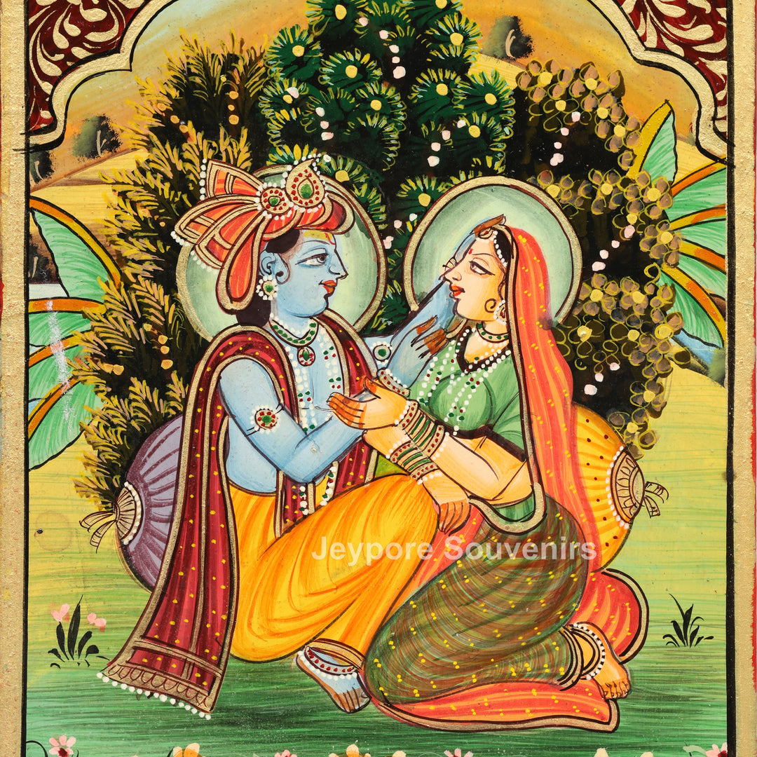 Radha Krishna Pichwai Wall Mirror with Traditional Rajasthani Miniature Art