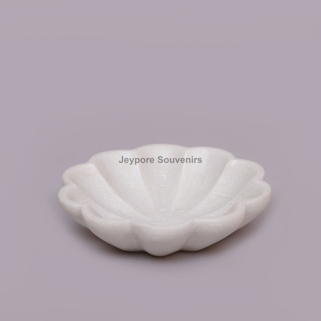 White Marble Flower-Shaped Decorative Bowl With Petal Design