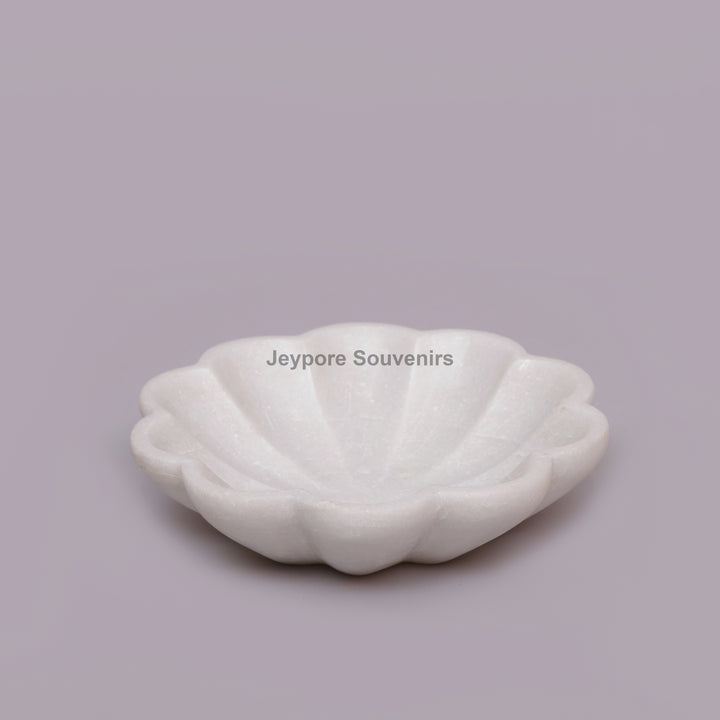 White Marble Flower-Shaped Decorative Bowl With Petal Design