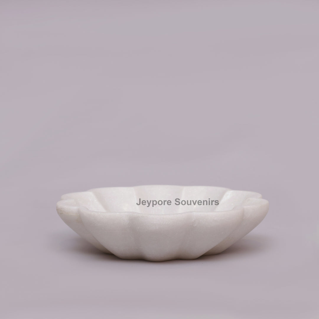 White Marble Flower-Shaped Decorative Bowl With Petal Design