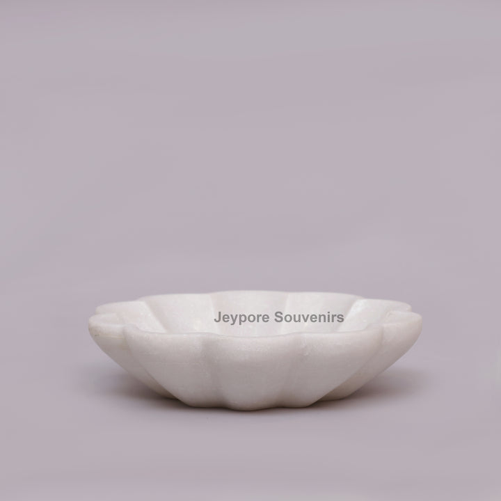 White Marble Flower-Shaped Decorative Bowl With Petal Design