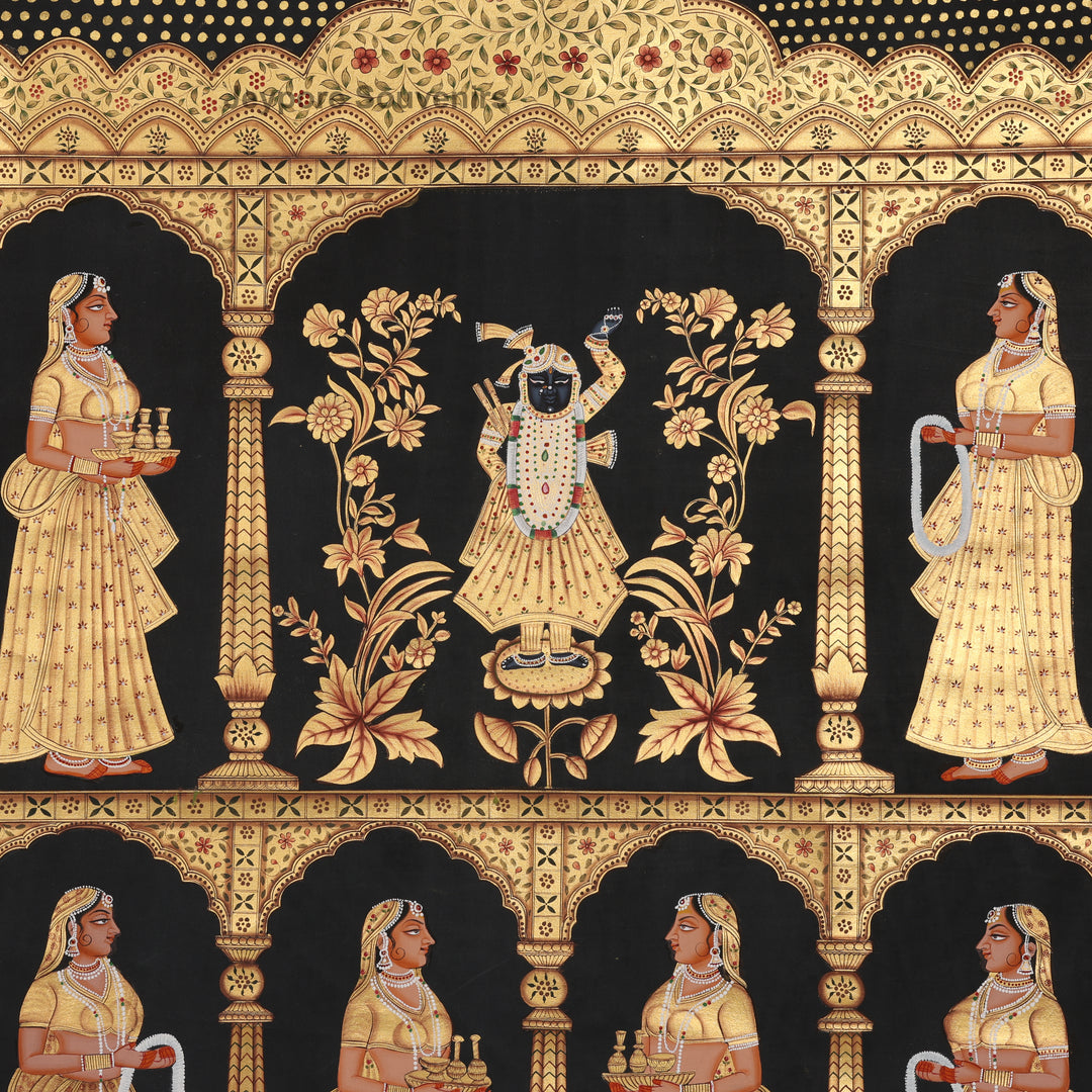 Krishna with Devotees in a Golden Temple - Pichwai