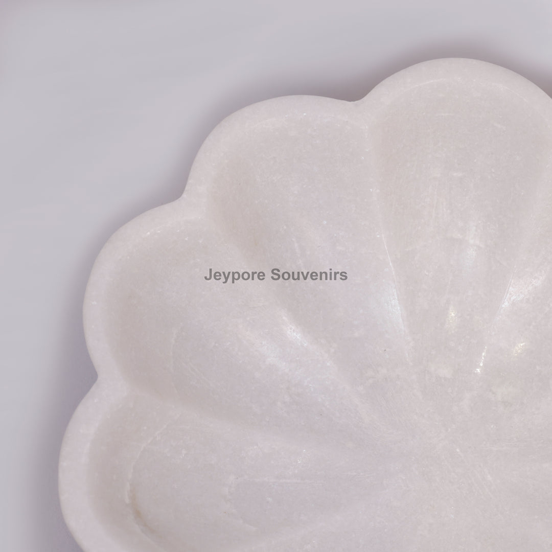 White Marble Flower-Shaped Decorative Bowl With Petal Design