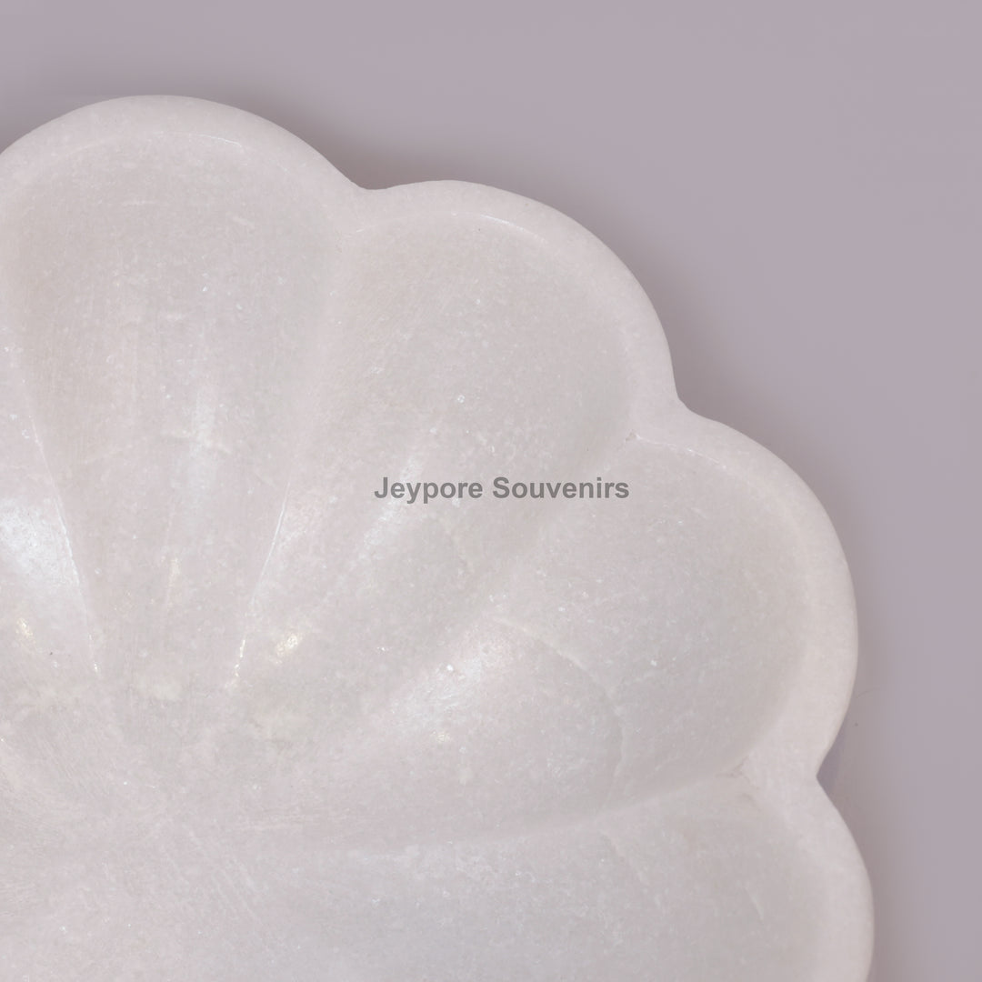 White Marble Flower-Shaped Decorative Bowl With Petal Design
