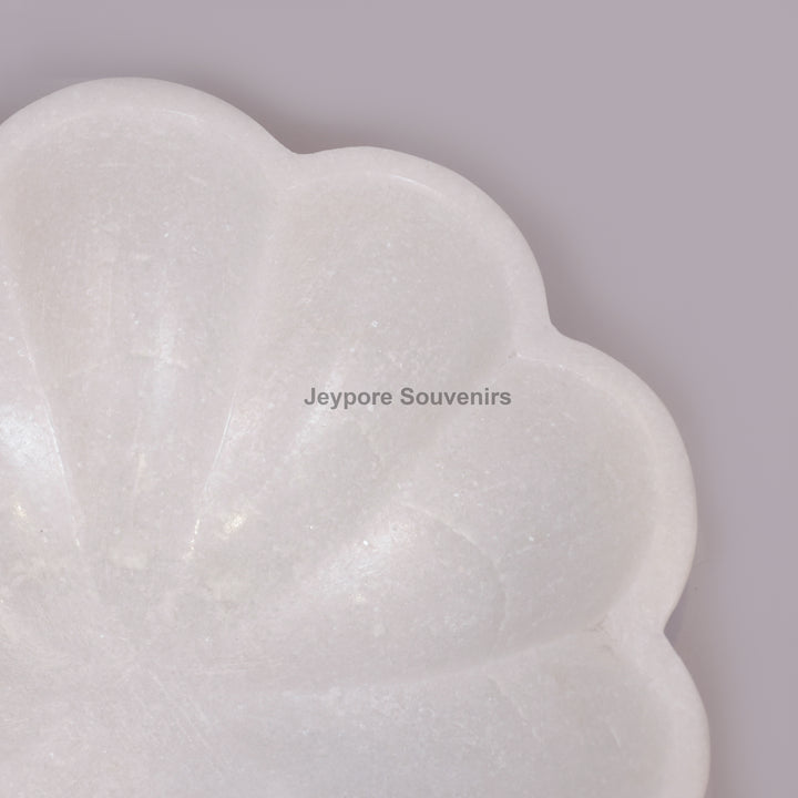 White Marble Flower-Shaped Decorative Bowl With Petal Design