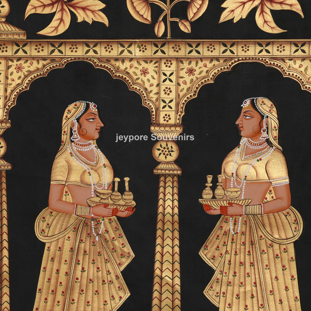 Krishna with Devotees in a Golden Temple - Pichwai
