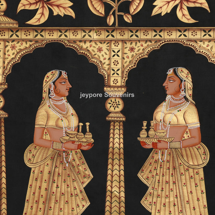 Krishna with Devotees in a Golden Temple - Pichwai