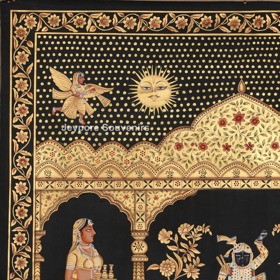 Krishna with Devotees in a Golden Temple - Pichwai