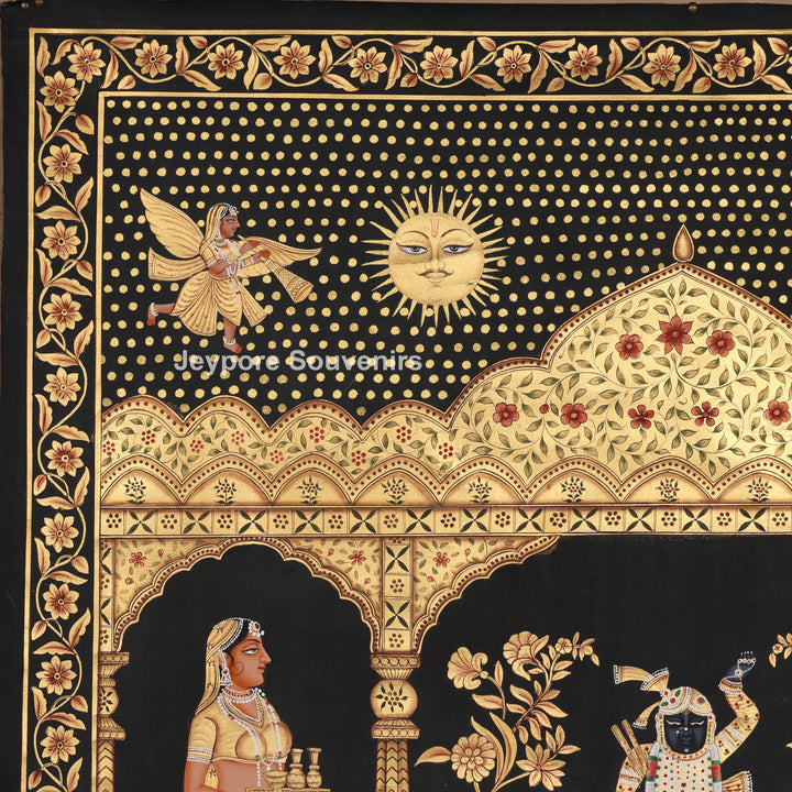 Krishna with Devotees in a Golden Temple - Pichwai