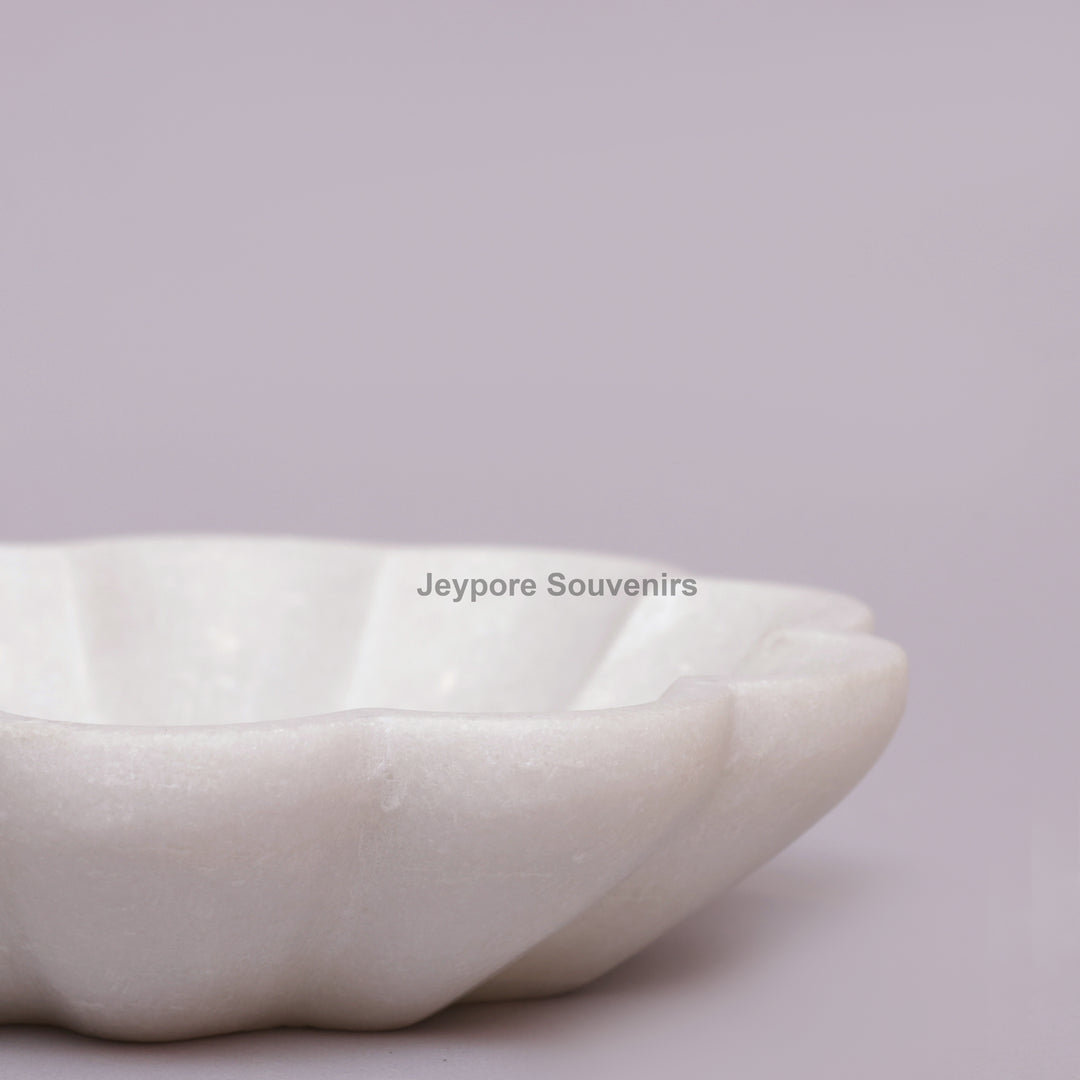 White Marble Flower-Shaped Decorative Bowl With Petal Design
