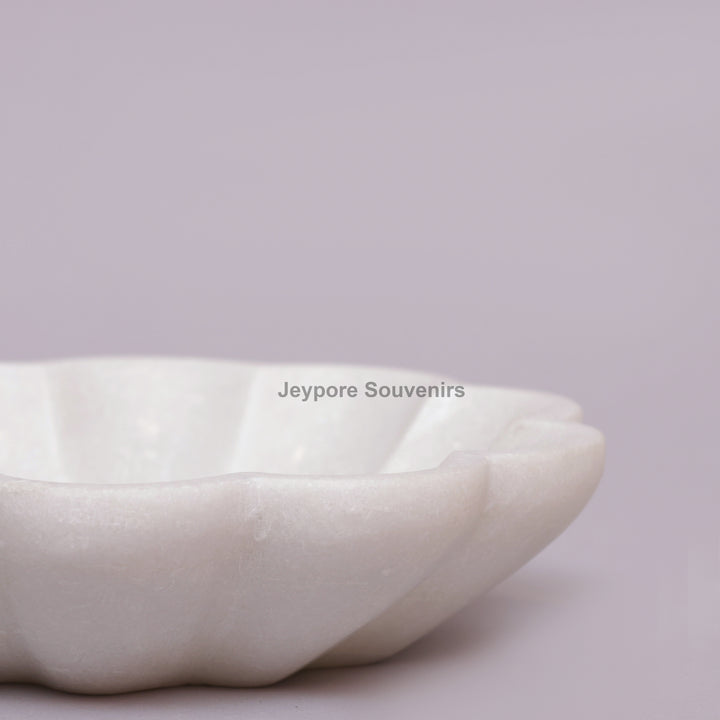 White Marble Flower-Shaped Decorative Bowl With Petal Design
