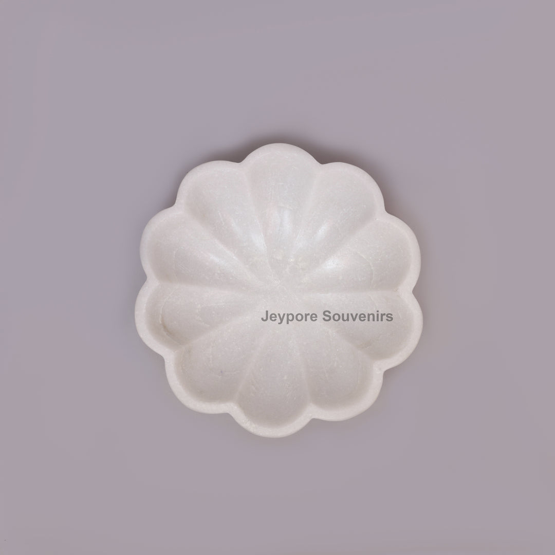 White Marble Flower-Shaped Decorative Bowl With Petal Design