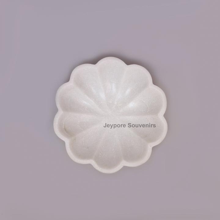 White Marble Flower-Shaped Decorative Bowl With Petal Design