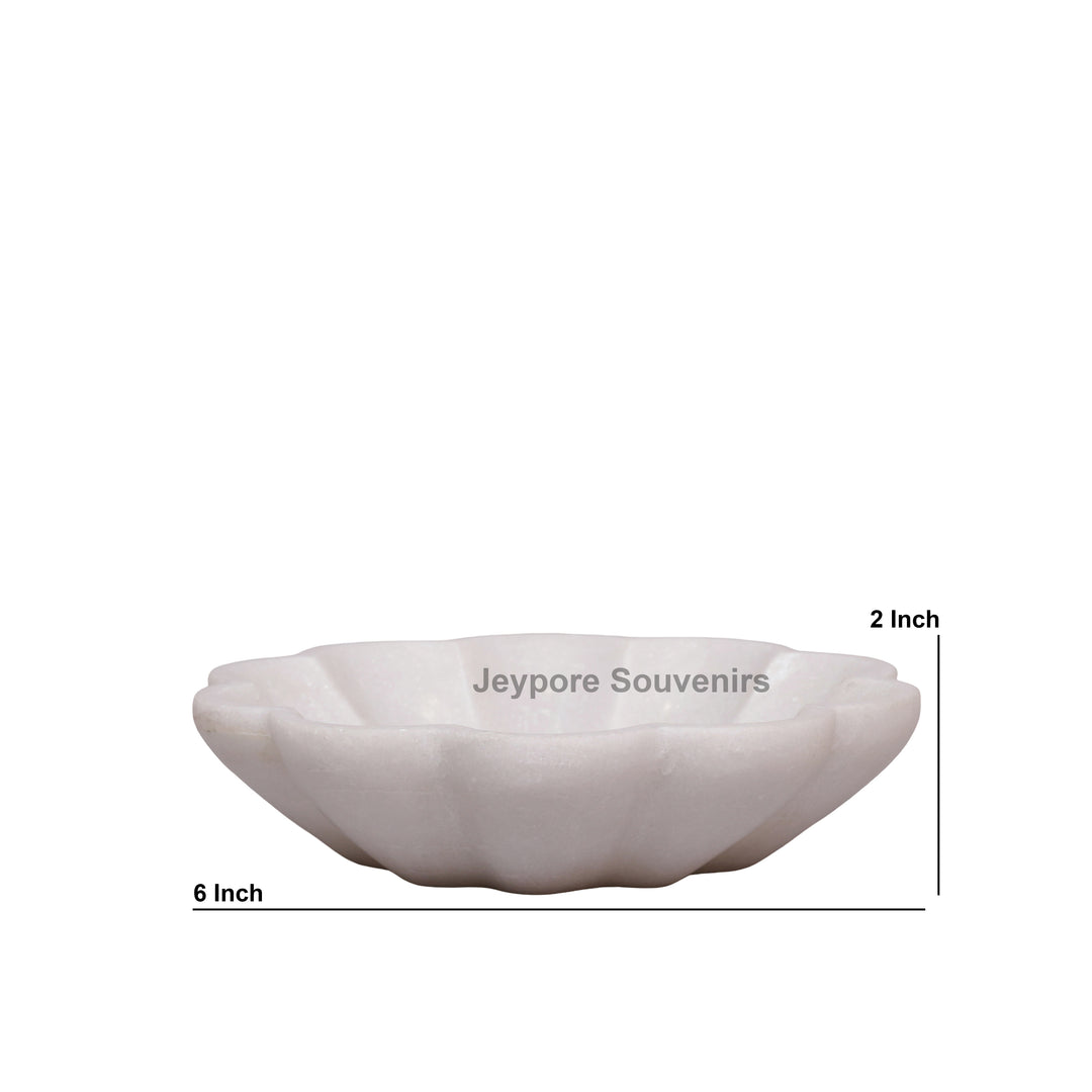 White Marble Flower-Shaped Decorative Bowl With Petal Design