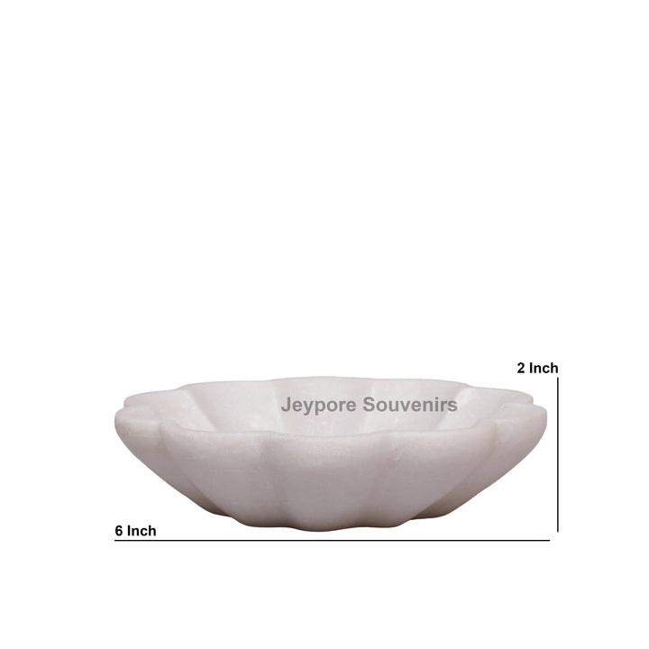 White Marble Flower-Shaped Decorative Bowl With Petal Design
