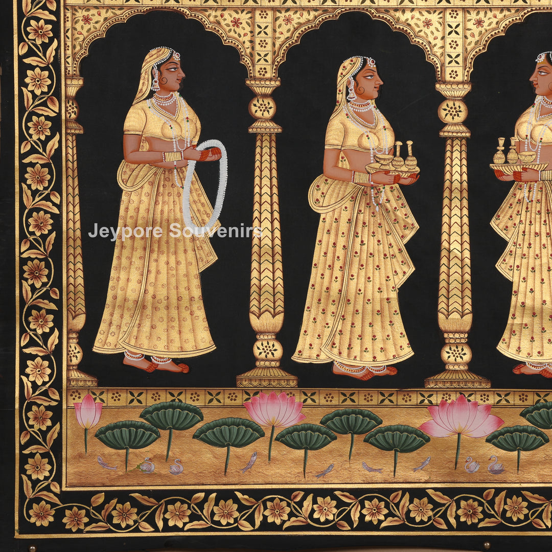 Krishna with Devotees in a Golden Temple - Pichwai