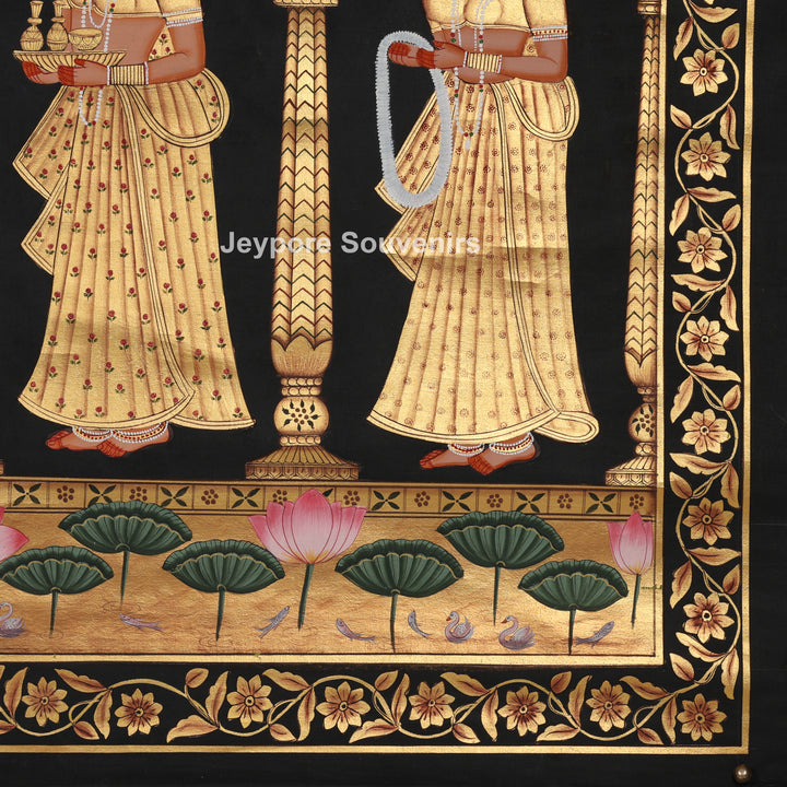 Krishna with Devotees in a Golden Temple - Pichwai