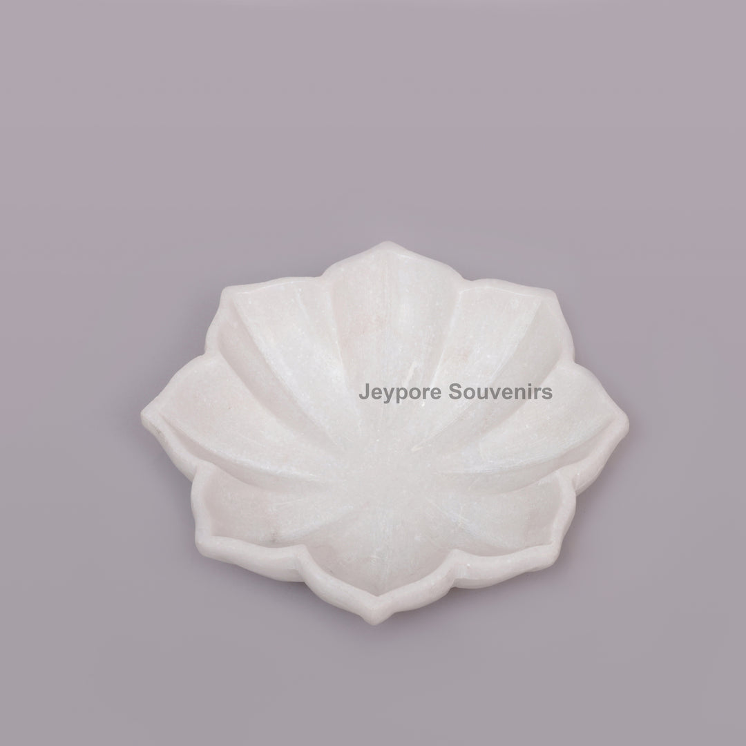 Handcrafted White Marble Flower Bowl with Scalloped Petal Design