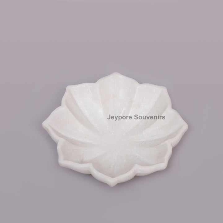 Handcrafted White Marble Flower Bowl with Scalloped Petal Design