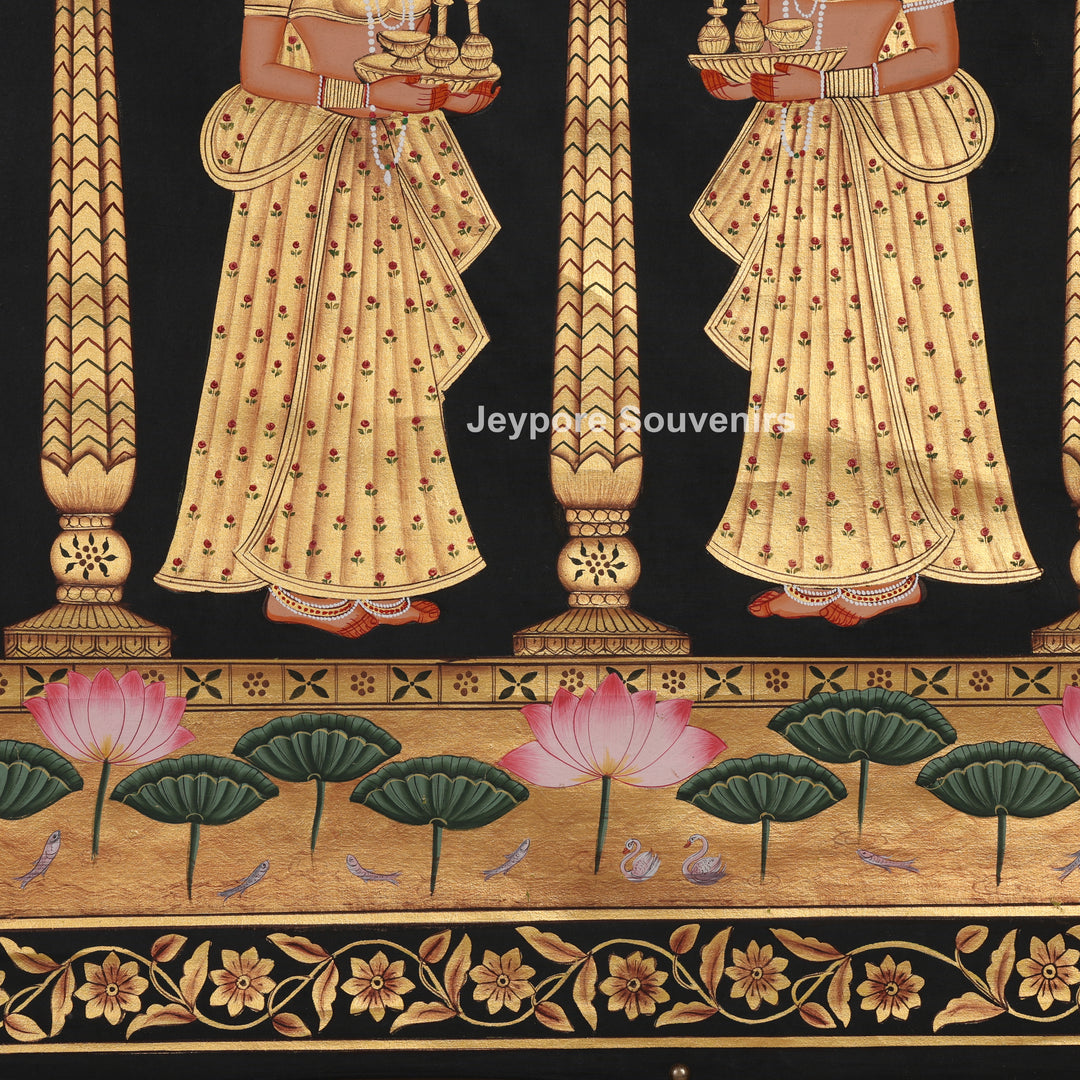 Krishna with Devotees in a Golden Temple - Pichwai