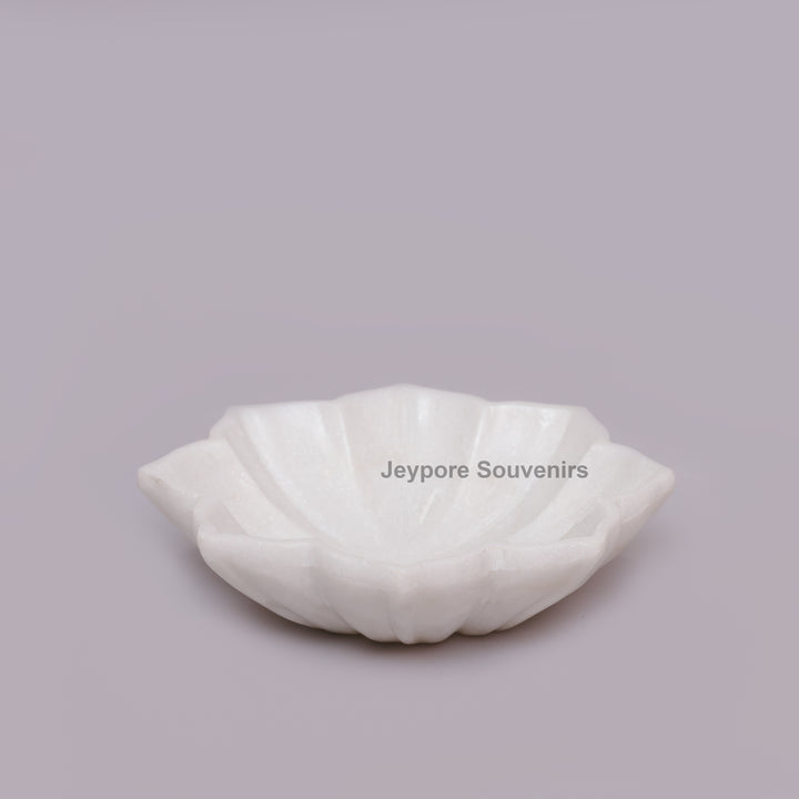 Handcrafted White Marble Flower Bowl with Scalloped Petal Design