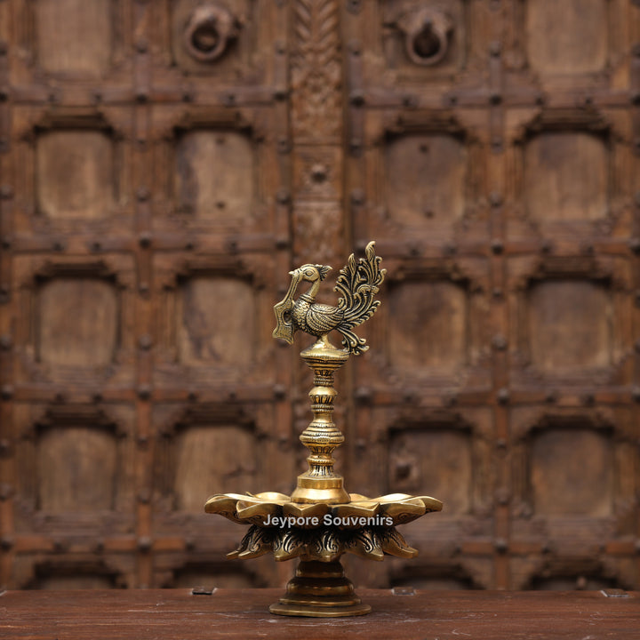 Handcrafted Brass Peacock Lotus Oil Lamp