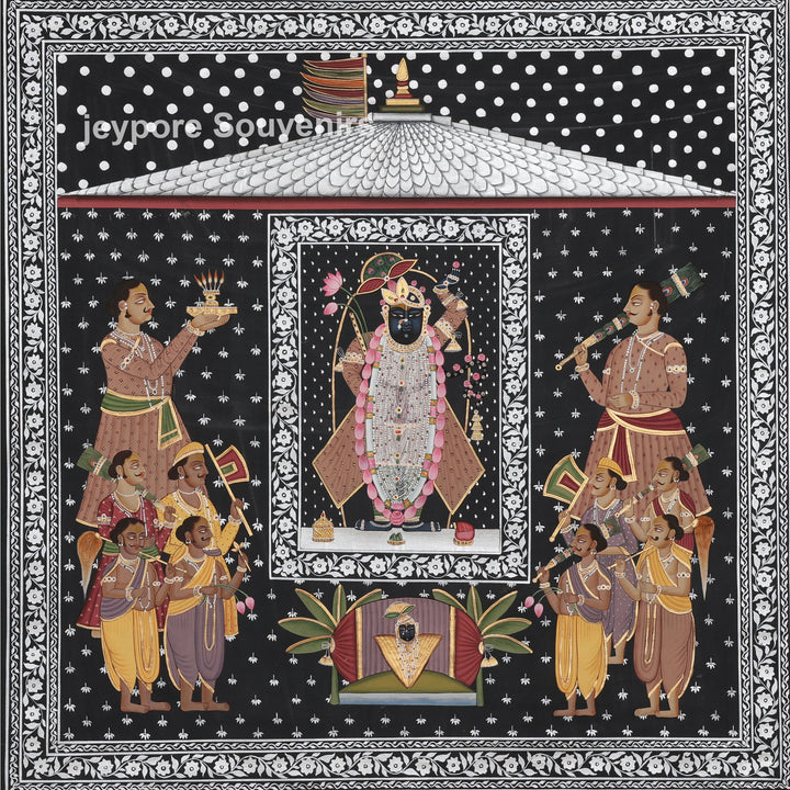 Srinathji Temple Darshan - Hand-Painted Pichwai