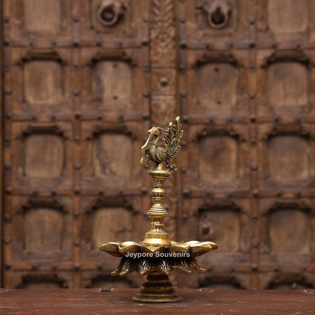 Handcrafted Brass Peacock Lotus Oil Lamp
