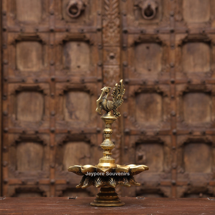 Handcrafted Brass Peacock Lotus Oil Lamp