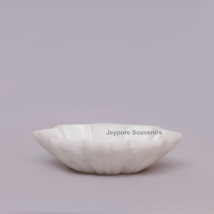 Handcrafted White Marble Flower Bowl with Scalloped Petal Design