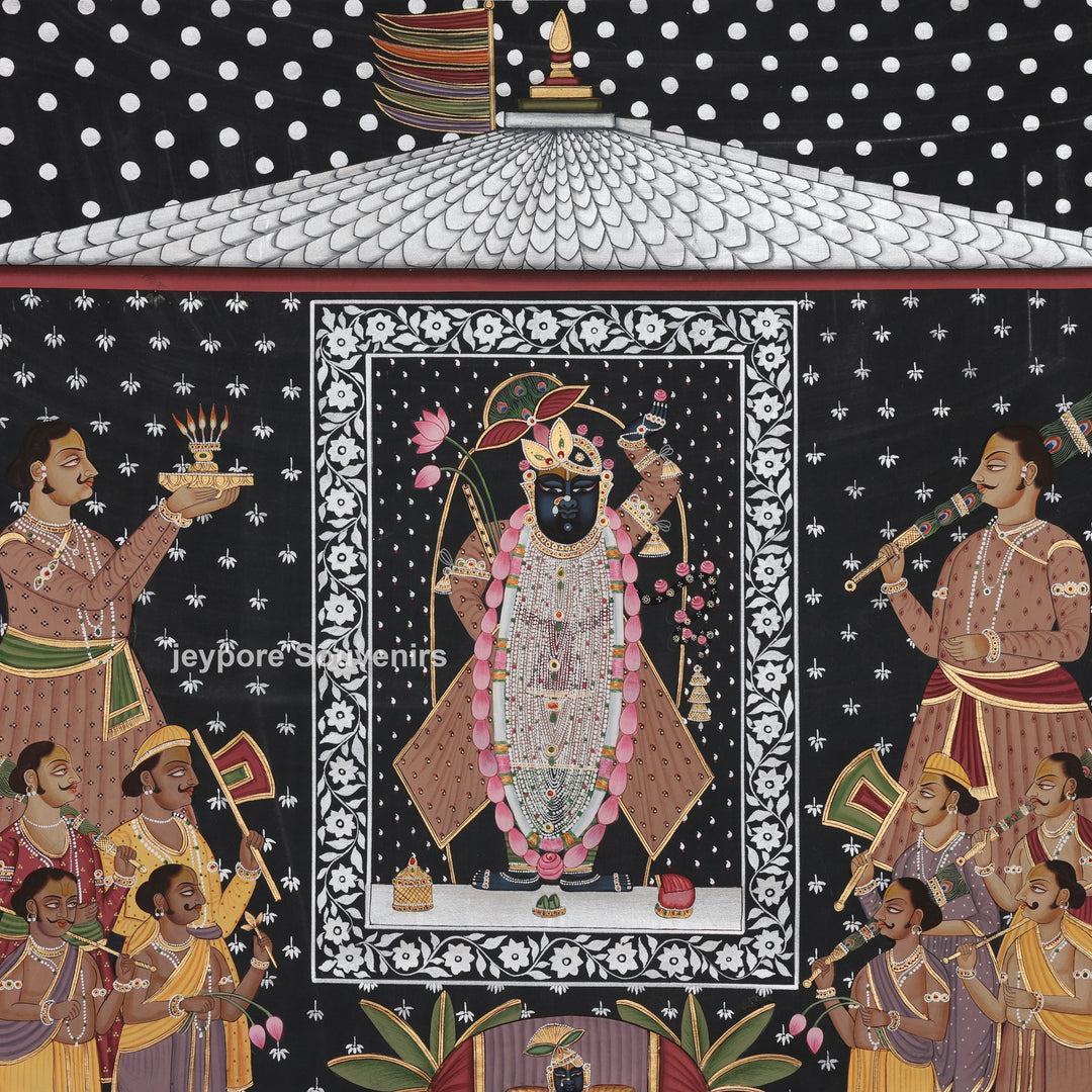 Srinathji Temple Darshan - Hand-Painted Pichwai