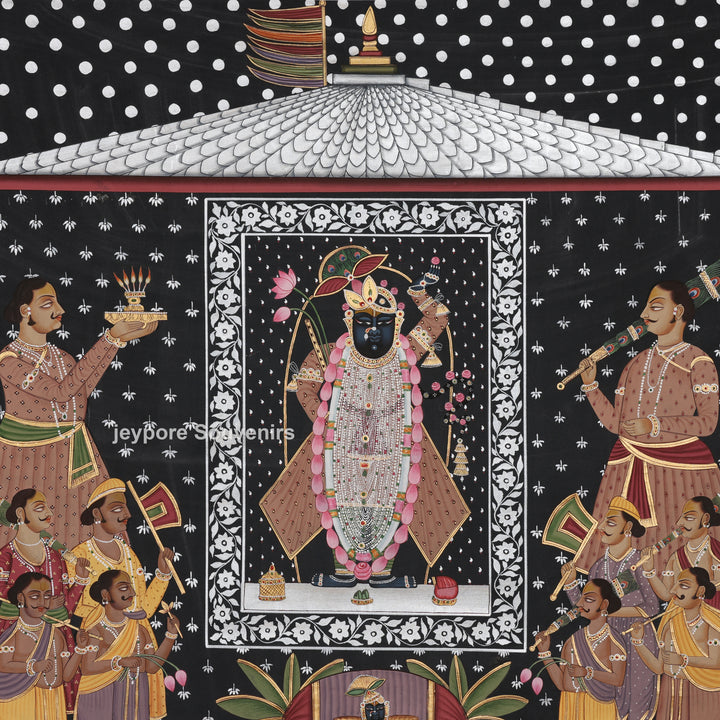 Srinathji Temple Darshan - Hand-Painted Pichwai