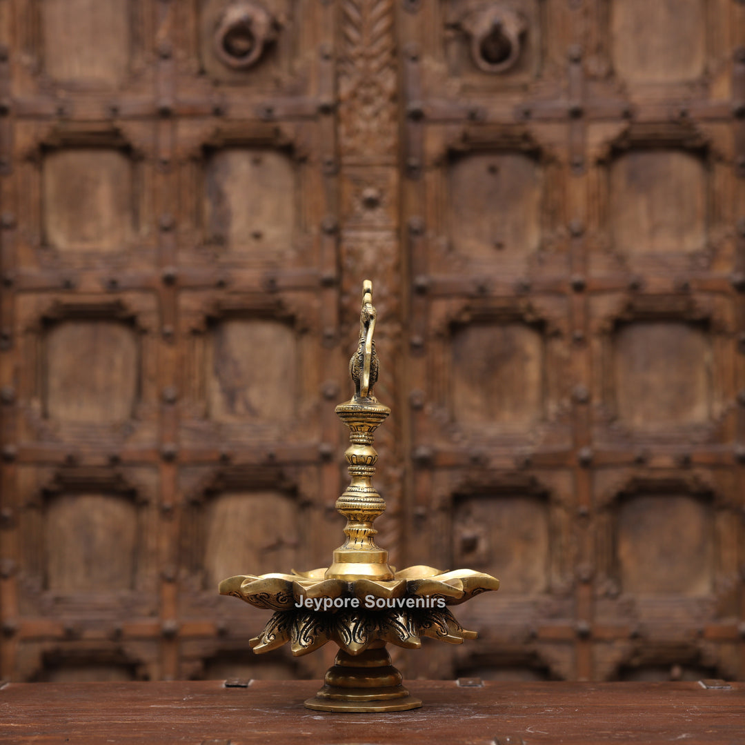 Handcrafted Brass Peacock Lotus Oil Lamp