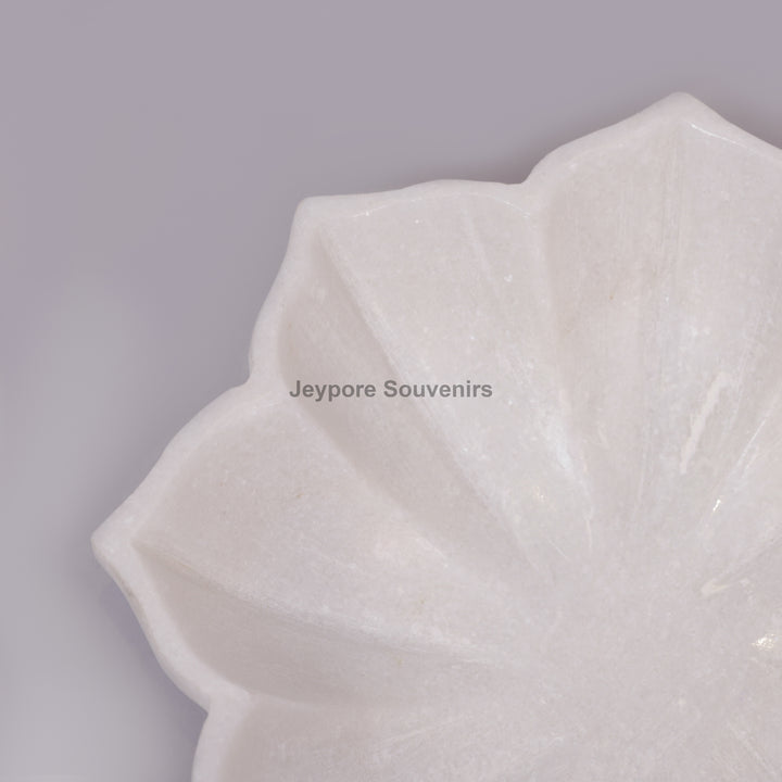 Handcrafted White Marble Flower Bowl with Scalloped Petal Design