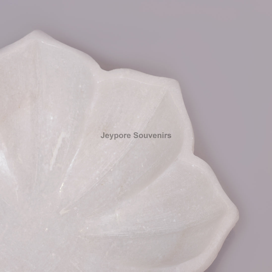 Handcrafted White Marble Flower Bowl with Scalloped Petal Design
