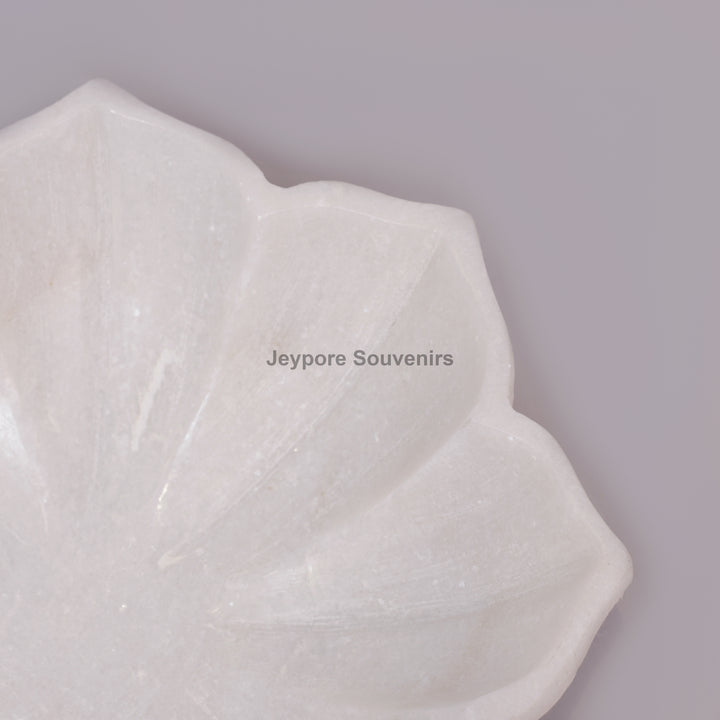 Handcrafted White Marble Flower Bowl with Scalloped Petal Design