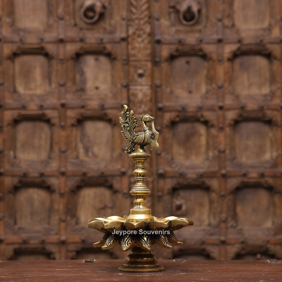 Handcrafted Brass Peacock Lotus Oil Lamp