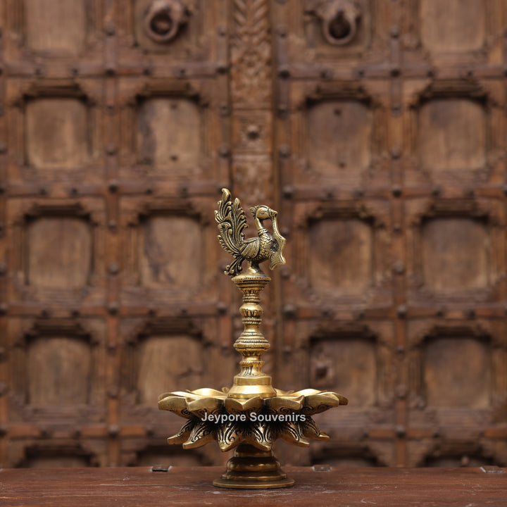 Handcrafted Brass Peacock Lotus Oil Lamp