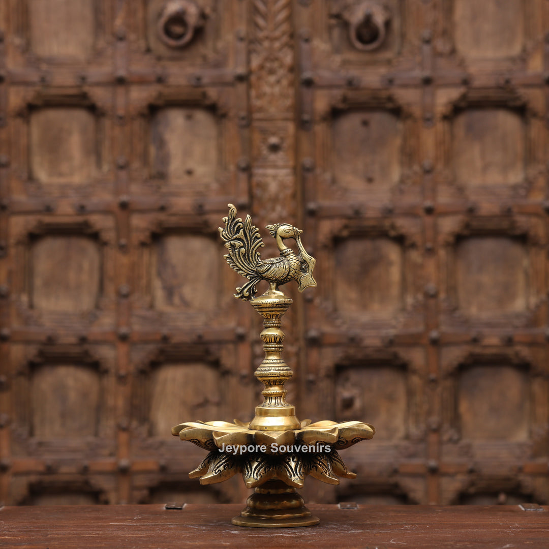 Handcrafted Brass Peacock Lotus Oil Lamp