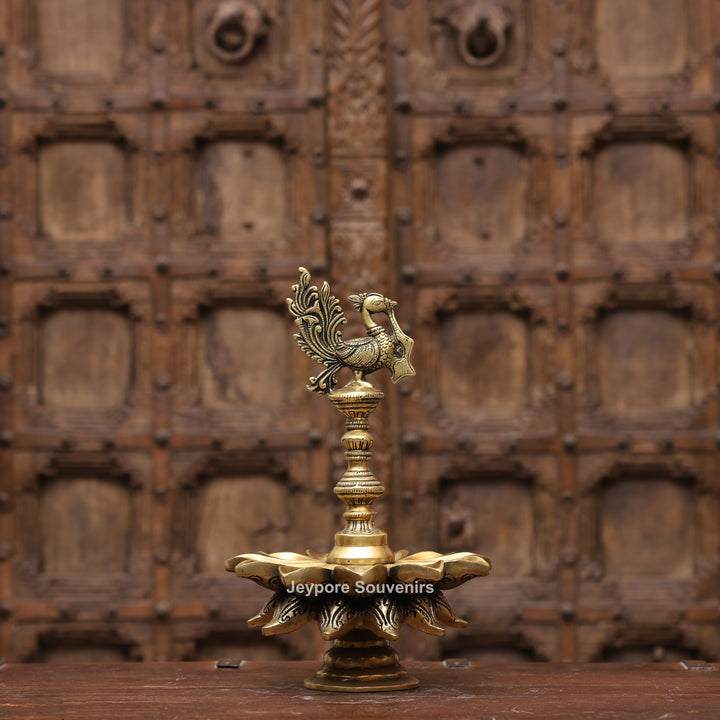 Handcrafted Brass Peacock Lotus Oil Lamp