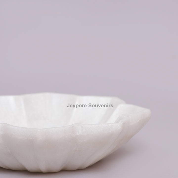 Handcrafted White Marble Flower Bowl with Scalloped Petal Design