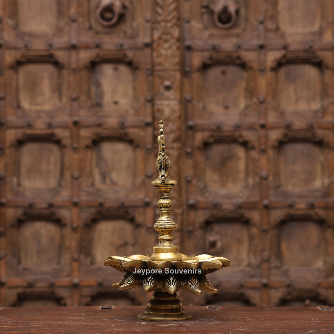 Handcrafted Brass Peacock Lotus Oil Lamp