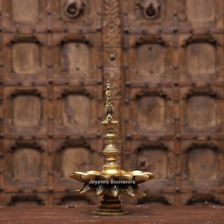 Handcrafted Brass Peacock Lotus Oil Lamp