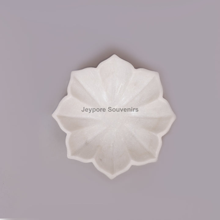 Handcrafted White Marble Flower Bowl with Scalloped Petal Design