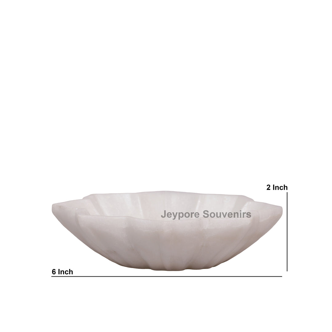 Handcrafted White Marble Flower Bowl with Scalloped Petal Design