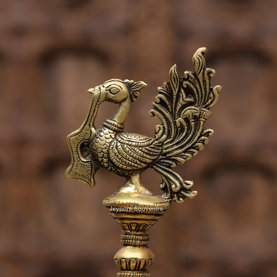 Handcrafted Brass Peacock Lotus Oil Lamp