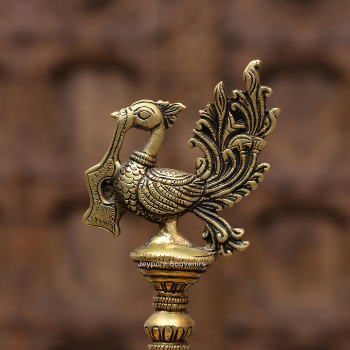 Handcrafted Brass Peacock Lotus Oil Lamp