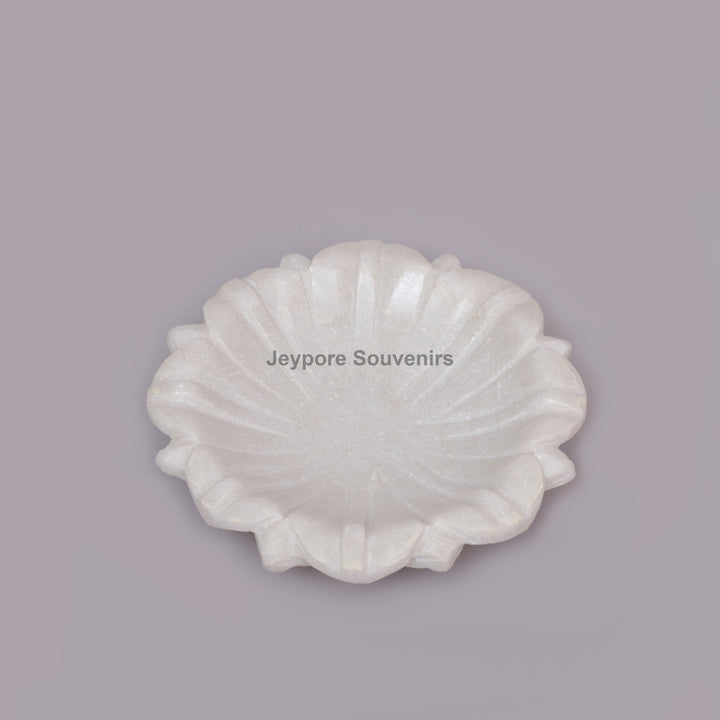 Hand-Carved White Marble Lotus Urli Bowl with Intricate Petal Design